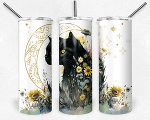 Himmlische schwarze Katze, Metall dünner Becher, Schmetterling, isoliert, Wasserflasche,  - Bild 1 von 1