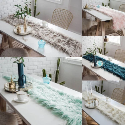 Shaggy Faux Wool Fur Table Runners Tablecloth Wedding Party Dinner Home Decor - Image 1 of 4