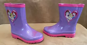 sz 3 Medium NEW Disney Princess Girls Pull On Pink Rubber Waterproof Rain Boots - Picture 1 of 7