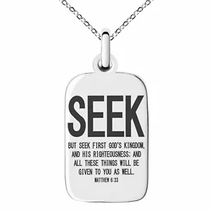 Acero inoxidable Busca primero el reino de Dios Mateo 6:33 Collar o llavero de dijes - Imagen 1 de 25