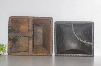 Antiguo cuenco tribal de madera tallado a mano de la década de 1850 2 piezas y decoración para guijarros 8678 Foto 1 de 4