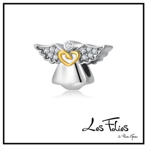 Charm Angelo Custode cuore oro in argento 925 - Les Folies (Modello Pandora)