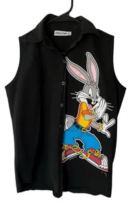 Vintage 1993 Jerry Leigh Bugs Bunny Looney Tunes Button Down Sleeveless Size S - Picture 1 of 15