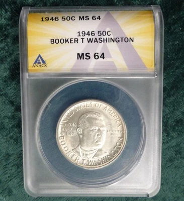 1946 ANACS MS 64 Booker T. Washington Silver Half Dollar, USA Silver 50C Coin - Image 1 of 4