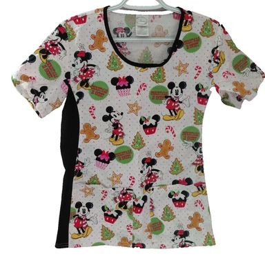 Blusa Médica Disney "Christmas Is Sweet" Mickey/Minnie para Mujer Talla XS Foto 1 de 4
