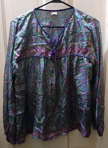 Blusa De Colección Clásica 100% Seda Mujer Talla Libre Verde Azulado Púrpura Cachemira Hecha en India - Imagen 1 de 10