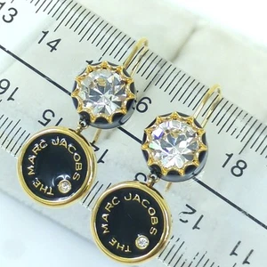Marc Jacobs Crystal Rhinestone Earrings Gold Black Used from Japan - Picture 1 of 24