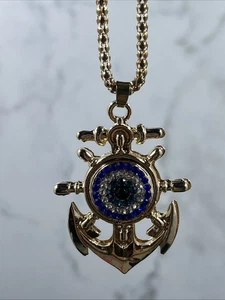 Collana Betsey Johnson ancora blu con confezione regalo e sacchetto organza. GA - Foto 1 di 9