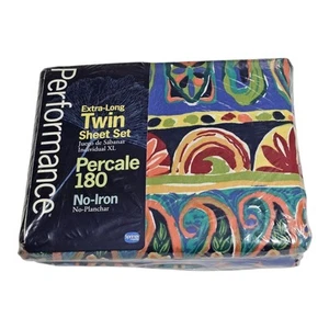 Vtg SPRINGS Performance 3Pc Sheet Set Twin Extra Long Percale 180 Jamboree Multi - Picture 1 of 5