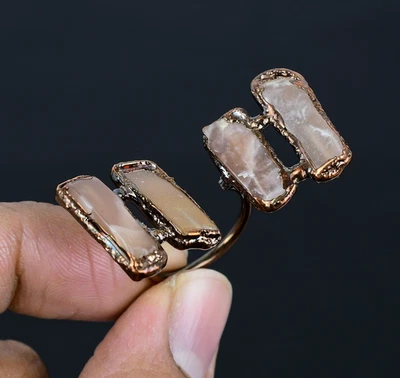 Anillo Joyería Ajustable Electroformado Cobre 999 Hecho a Mano Cuarzo Rosa Foto 1 de 4