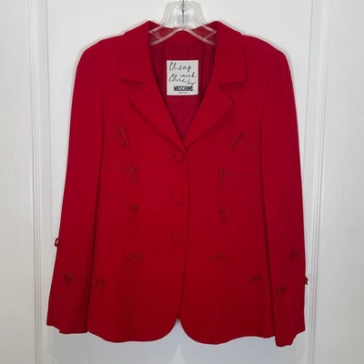 Chaqueta Blazer Moschino Vintage Barata y Elegante Lazos Rojos Diseñador de Lujo 2/4 XS Foto 1 de 4