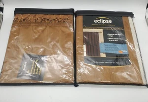 Set Of 2 JCP Gold Satin Stripe Eclipse Room Darkening ThermaBack Valance Tassles - Picture 1 of 4