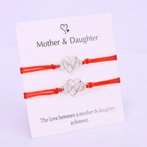 2 Pcs Mother Daughter Infinity Heart Bracelet Stainless Matching Card Gift - NEW - Picture 1 of 2