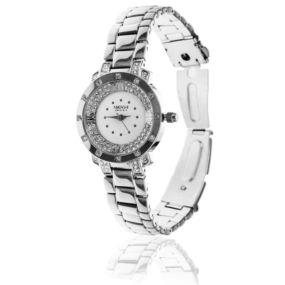 New! 18K White Gold Plated Woman's Watch w/ 60 High Quality Crystals by Matashi - Image 1 of 1