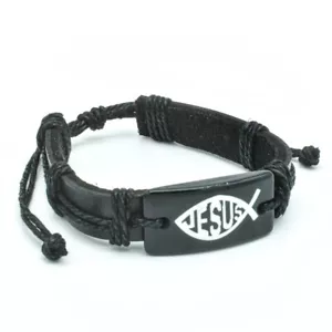 Pulsera de cuero inspiradora de peces Ichthus Jesús moda cristiana joyería - Imagen 1 de 9