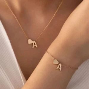 Collana placcata oro 18 kt cuore iniziale lettera A-Z ciondolo per donna ragazza - Foto 1 di 33