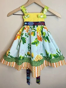 Matilda Jane 435 Art Fair Smart Knot Dress Floral Print Fish Sash Size 4 Rare - Picture 1 of 7