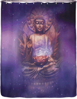 Cortina de ducha de tela Buda Swag con 12 ganchos blancos - 72" x 72" Foto 1 de 4