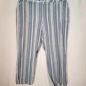 Catherines Womens Casual Pants Plus Size 3X 26 28 Blue White Elastic Waist - Picture 1 of 11