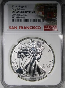 2019-S Reverse Proof American Silver Eagle NGC PR70 Early Releases w/COA - Picture 1 of 4