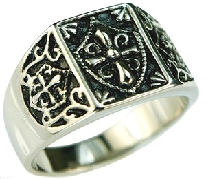 Knights Templar Crusader Shield Mens Ring Rhodium stainless steel size 8 T32 - Picture 1 of 2
