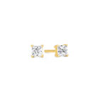 Gold Plated Sterling Silver Stud Earrings Princess Square Cut Cubic Zirconia