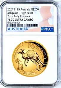 2024 Australian High Relief Proof Kangaroo $200 NGC PF70 .9999 2oz GOLD Coin ER - Picture 1 of 4