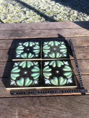 Jugendstil Ornamentfliesen, mehrfarbig glasiert, um 1900,  4 Stück - Bild 1 von 2