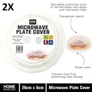 2x Food Safe Plastic Microwave Dome Plate Lid Dish Cover Splatter Proof - Picture 1 of 3