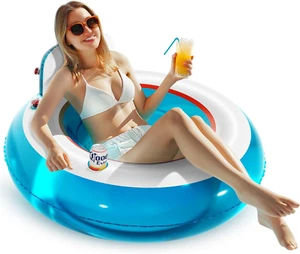 44" Inflatable Adult Pool Float Chair with Backrest Armrest Support & Cup Holder - Picture 1 of 7