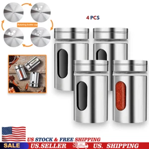 4 Pcs Stainless Steel & Glass Salt and Pepper Shakers with Adjustable Pour Holes - Picture 1 of 11