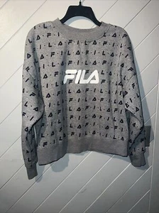 Fila Women’s Crop Grey Pullover Crew Neck Sweatshirt All Over Print Size 1x - Picture 1 of 4