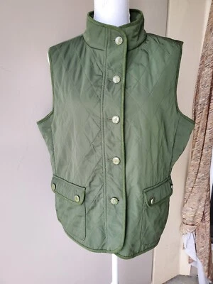 Talbots Petite Quilted Puffer Vest Womens XL Green Fleece Utility Country Chic - Image 1 of 4