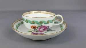Fine Antique Meissen Marcolini Cup & Saucer, Flowers & Ribbon, 18thC - Picture 1 of 5