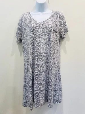 TAHARI Jersey Manga Corta Vestido de Noche Camisa para Dormir Gris Patrón Animal Talla Grande Foto 1 de 4