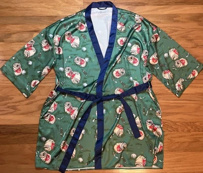 Roupão Shinesty masculino G/XL verde cetim lata de cerveja estampa de charuto novidade - Imagem 1 de 4