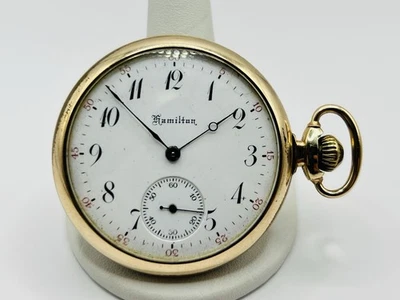 Reloj Bolsillo Hamilton Modelo 1 Grado 975 Talla 16 Lleno de Oro Funcionando Foto 1 de 4