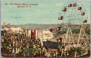 Tarjeta postal de la Feria del Estado de Nueva York 1911 "The Midway" noria / Siracusa Cancelar - Imagen 1 de 2