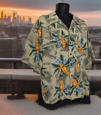 Houston Astros MLB Baseball Hawaiian Shirt Men’s Size XL Green Floral 100% Rayon - Image 1 of 4