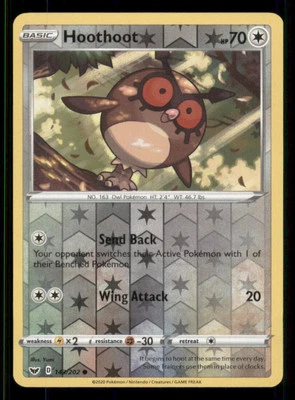Hoothoot SWSH01: Sword & Shield Base Set #143/202 Common Reverse Holo Pokemon LP - Image 1 of 2