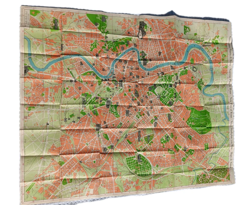 Mapa histórico: mapa pictórico de Roma Trabacchi, Italia, 1960, arte de pared vintage Foto 1 de 4