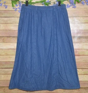 Retro Vermont Country Store Midi Skirt Blue Denim Modest Pull On Size L Western - Picture 1 of 7
