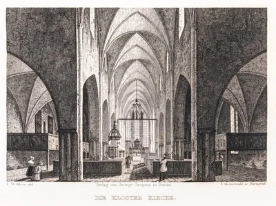 Berlin Kloster Kirche Stahlstich Grünewald aus Spiker 1833 Passepartout - Bild 1 von 4