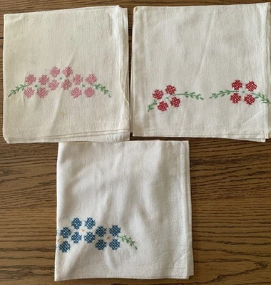 Vintage Embroidered Flour Sack Towels Cross Stitch Set Of 3  - Image 1 of 4