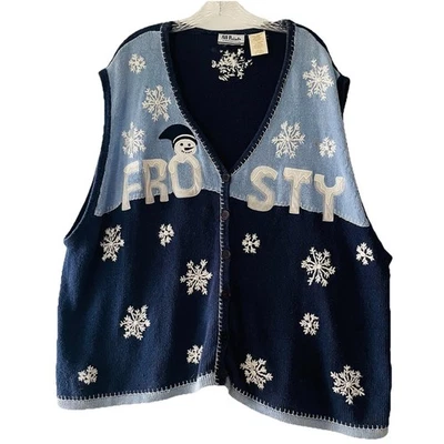 ¡Vintage! Punto de Referencia Talla Grande 26W-28W Suéter Chaleco Invierno Navidad Muñeco de Nieve Foto 1 de 4