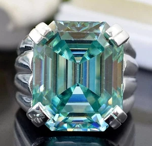 RARO 18,10 quilates corte esmeralda tratado diamante azul anillo de plata... - Imagen 1 de 7
