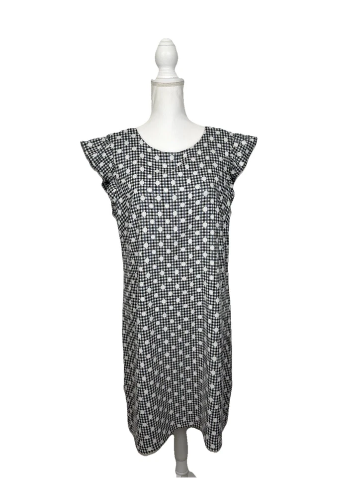 ELLE Women’s XL Black & White Gingham Dot Sheath Dress – Short Sleeve - Image 1 of 4