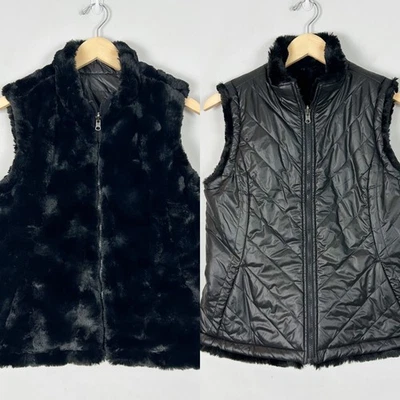 Nicole Miller Reversible Vest Faux Fur Quilted Travel Classic Size Small Women's - Image 1 of 4
