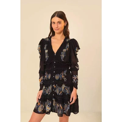 NEW Farm Rio Black Floral Button Front Tiered Dress Size XS - Image 1 of 4