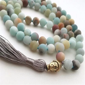 8mm Natural Amazoniumite Necklace 108 Buddha Beads Bracelet Religious Men's mala - Bild 1 von 1
